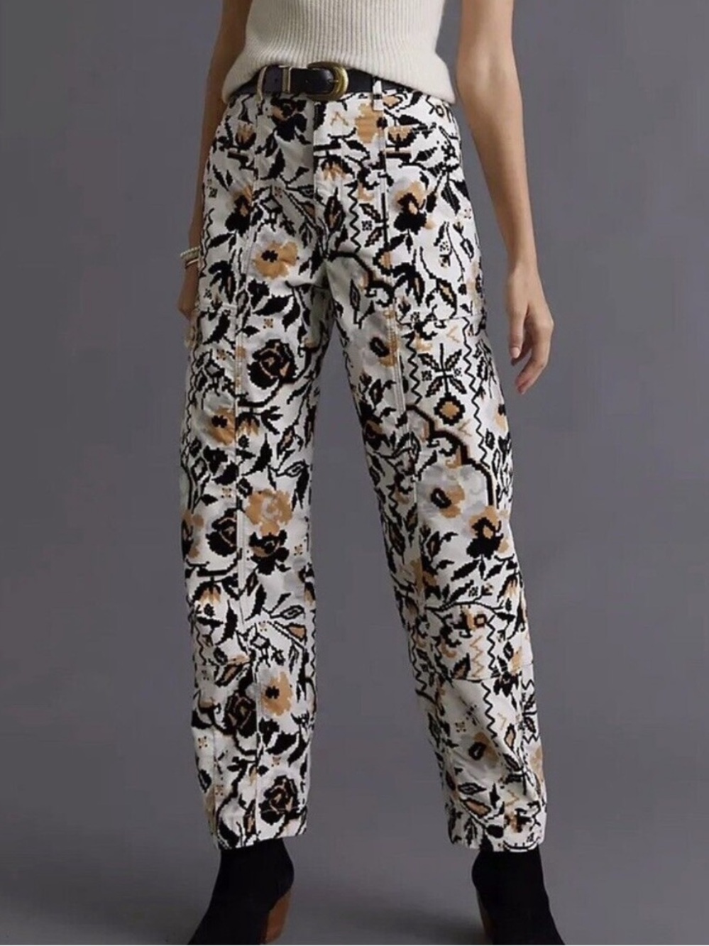 Anthropologie Tapered Floral Corduroy Pants size 2 EUC